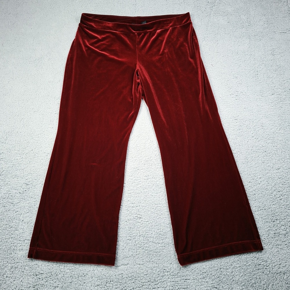 Velvet Wide Leg Pants XL Deep Red Stretchy Cozy CASUAL Vamp Whimsigoth Seasonal